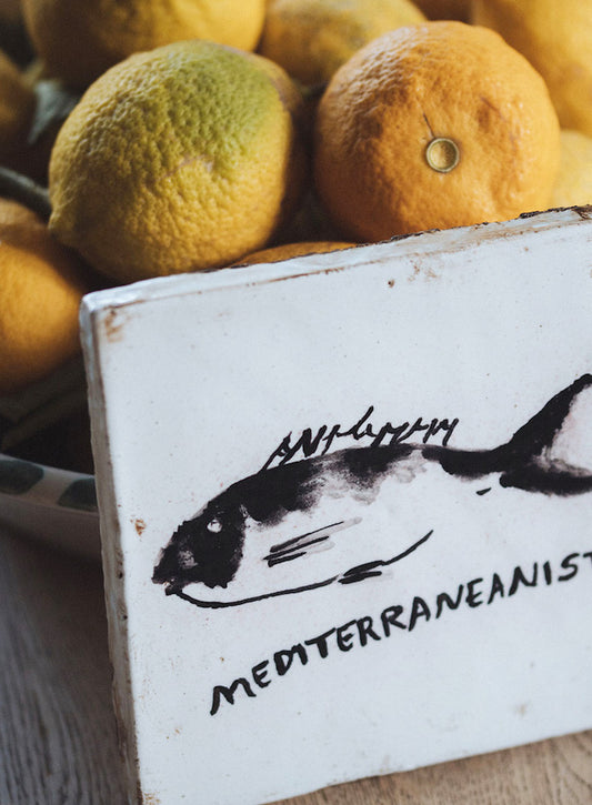 Mediterraneanist Tonfliese mit Zitronen